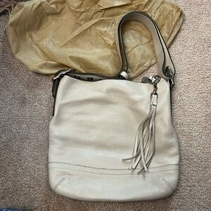 Coach Leather bag, pebbled leather, off white with silver details.